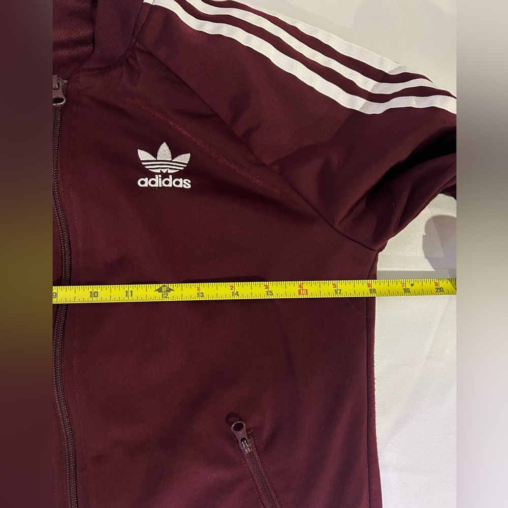 Adidas women’s Burgundy Track Jacket zip up three stripes - Picture 10 of 10